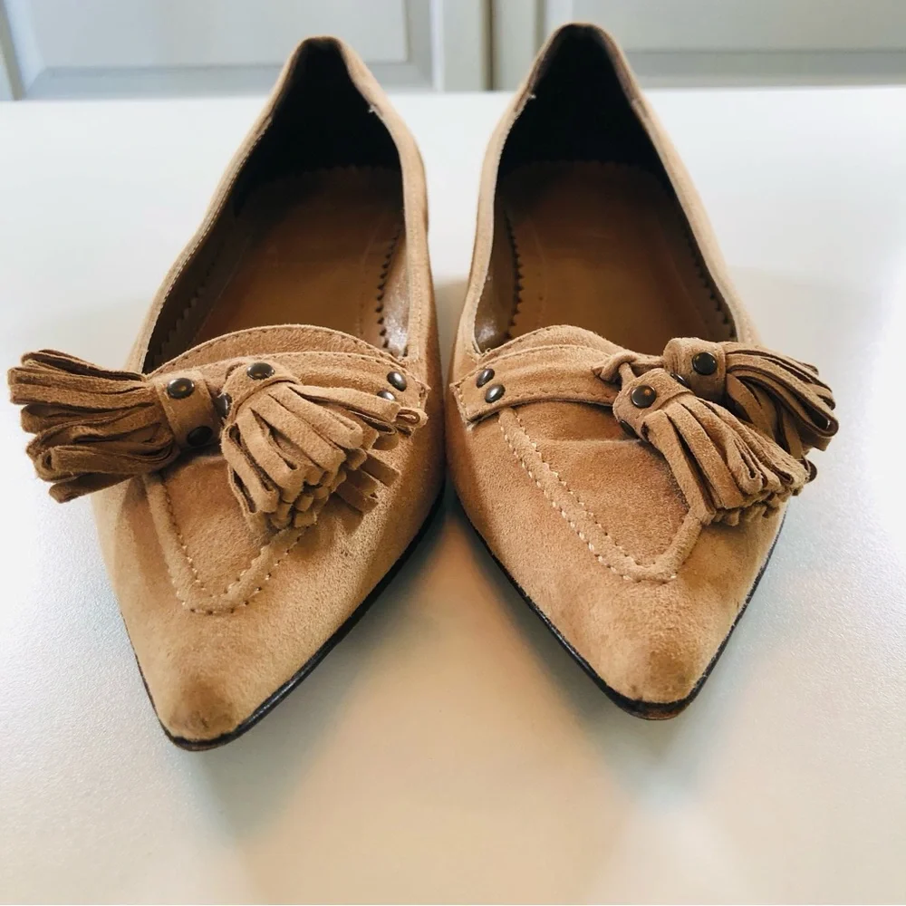 J Crew Collection Italian Suede Leather Tassel Loafer Low Heel, Pump Women’s 6.5